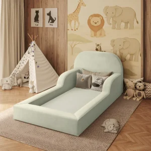 Cama Colchão Montessoriana Infantil Proteção Lateral Balaqui Cor Bege