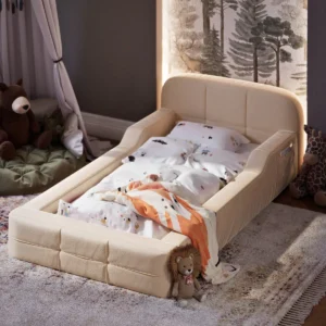 Cama Infantil Montessoriana 100% Espuma D26 Com Proteção Lateral Para Menino E Menina Com Colchão 150X70 Cor Bege - JB ESTOFADOS