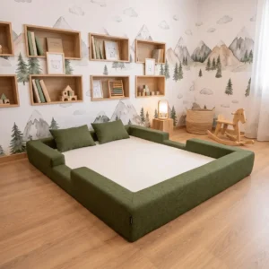 Cama Montessoriana Casal Ninho 100% Espuma Keiko Cor Verde Militar