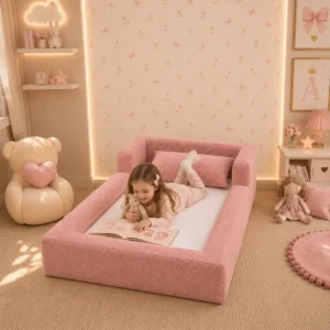 Cama Montessoriana Solteiro 220x120cm Colchão Boucle Rosa