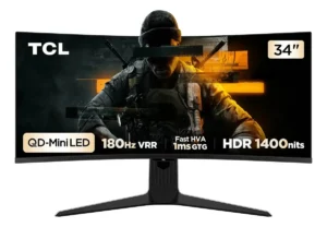 Monitor Gamer Curvo TCL 34 Polegadas QLED Mini LED WQHD R83Q 180Hz 1ms (GtG) HDR 1400 nits 34R83Q