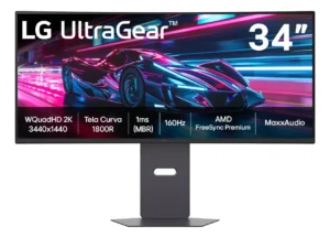 Monitor Gamer LG UltraGear Curvo 34" QuadHD 2K, UltraWide 1800R, 160Hz, 1ms (MBR), AMD FreeSync Premium, HDR10, MaxxAudio, Preto -34G600A