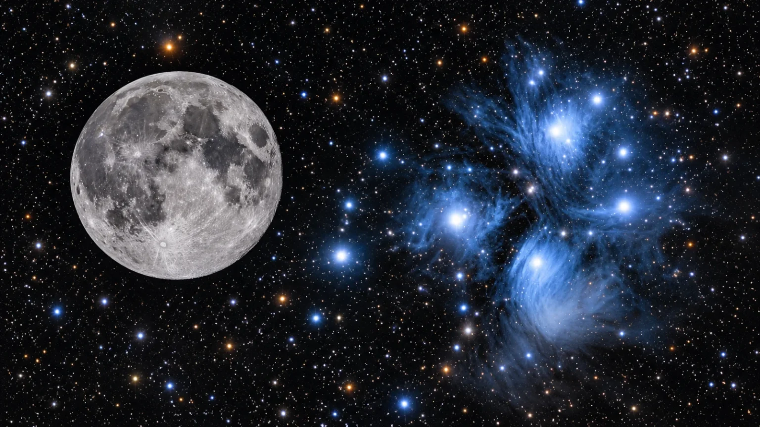 Lua e as Plêiades estarão próximas no céu do Brasil em 27 de outubro de 2026
